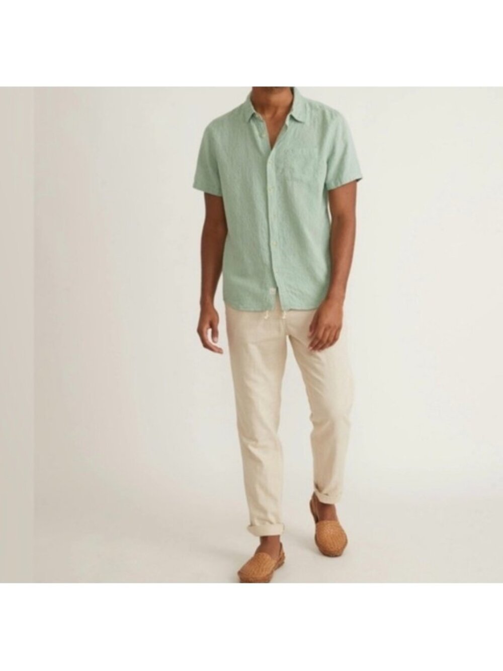 Marine Layer Mens Large Theo Textured Shirt Silt Green  Button Down Cotton Blend